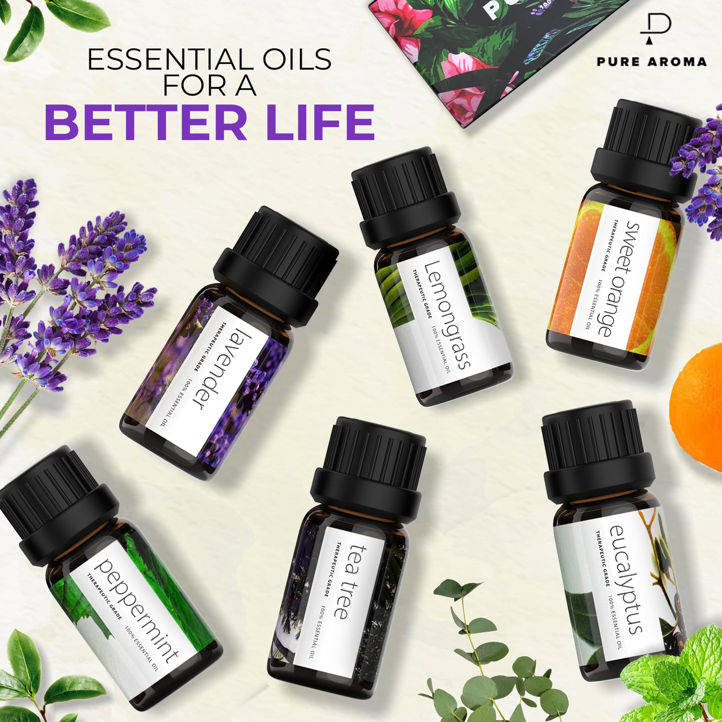 Pure Aroma Essential Oil Set – 100% Natural & Therapeutic