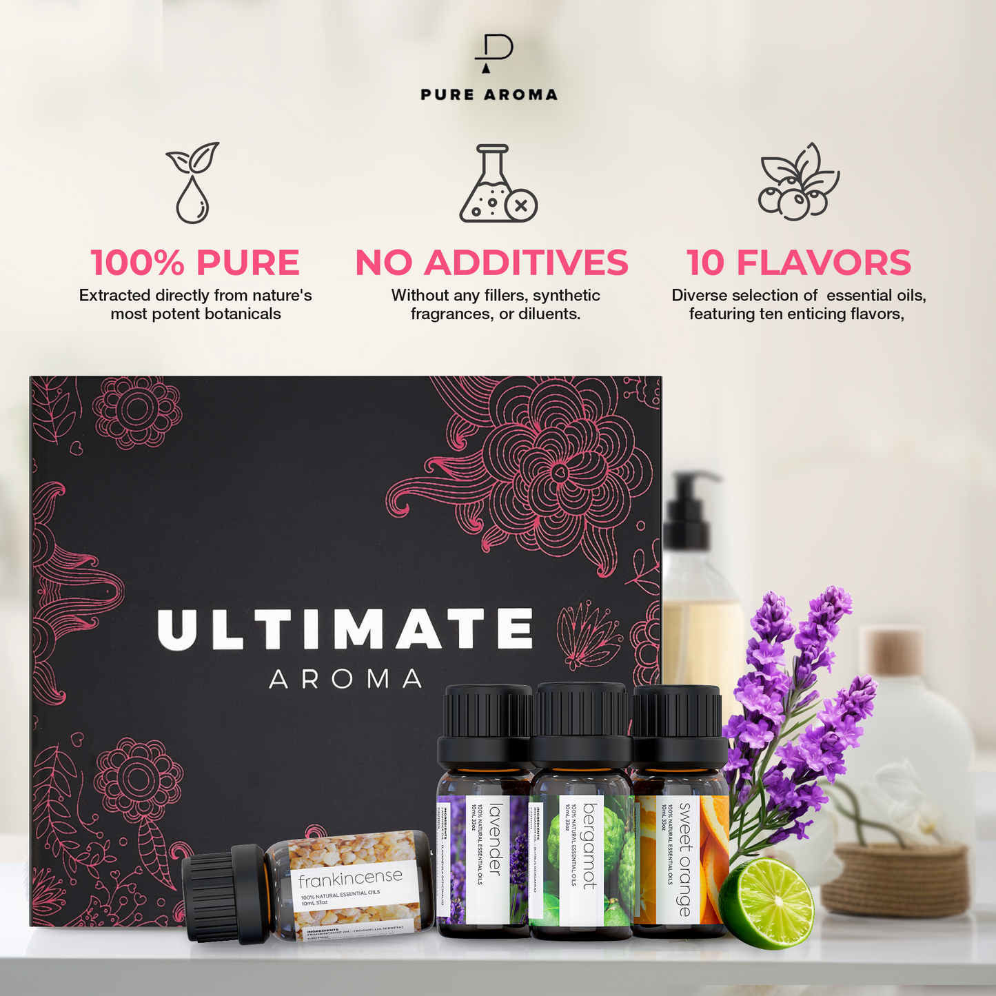 ULTIMATE AROMA Oils - Top 10 Aromatherapy Oils in 1 Box (10 Ml)