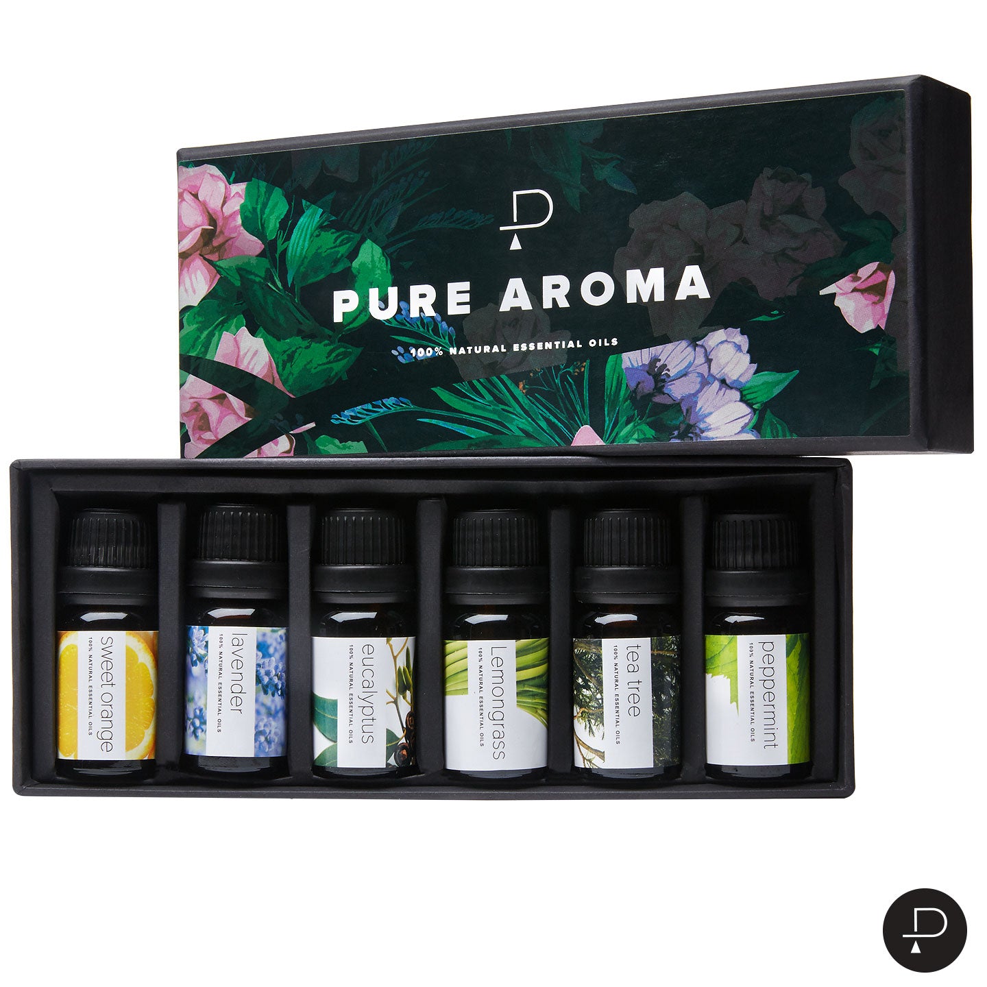 PURE AROMA Essential Oils Top 6 Aromatherapy Oils in 1 Box (10 Ml