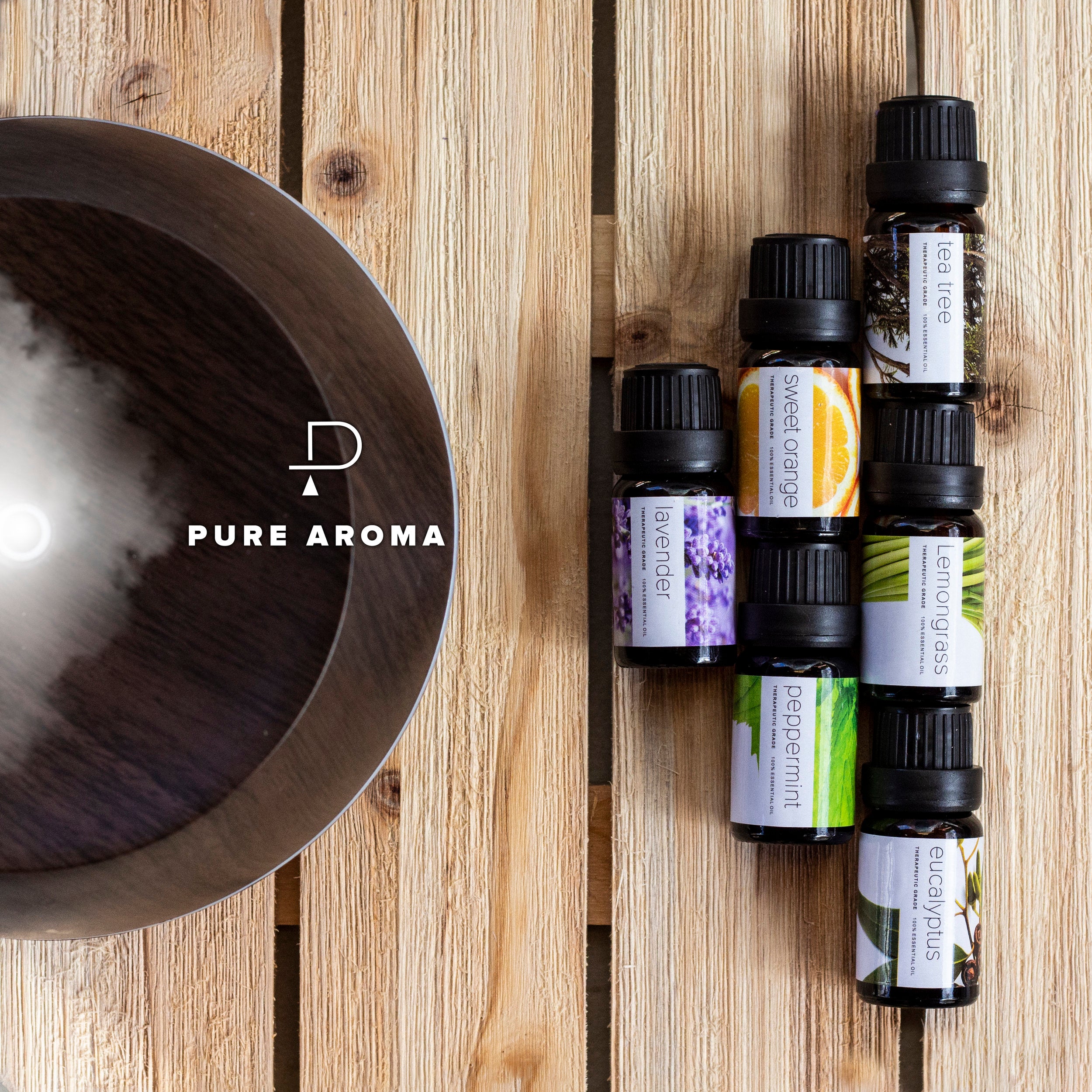 PURE AROMA Essential Oils Top 6 Aromatherapy Oils in 1 Box 10